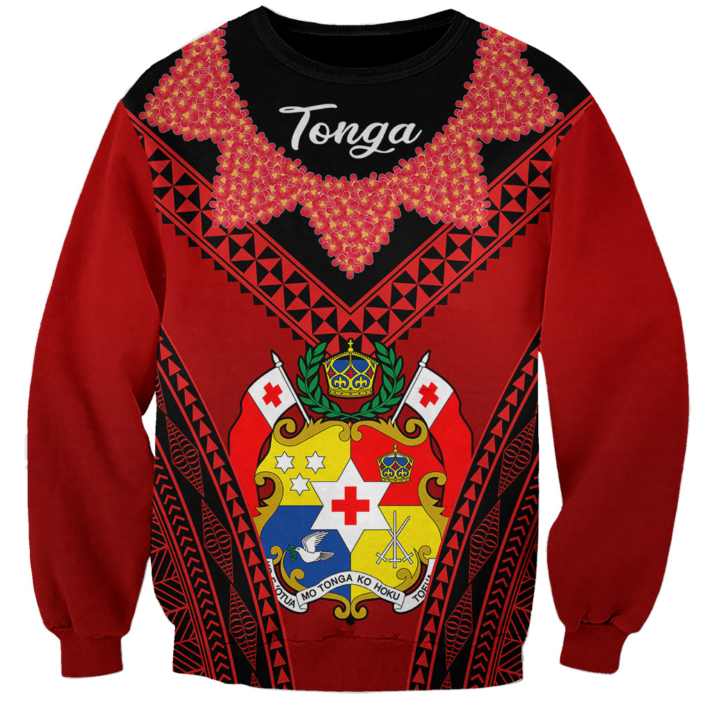 (Custom Personalised) Tonga Heilala Flowers Sweatshirt Tongan Ngatu Black Special Verison LT14 Unisex Red - Polynesian Pride