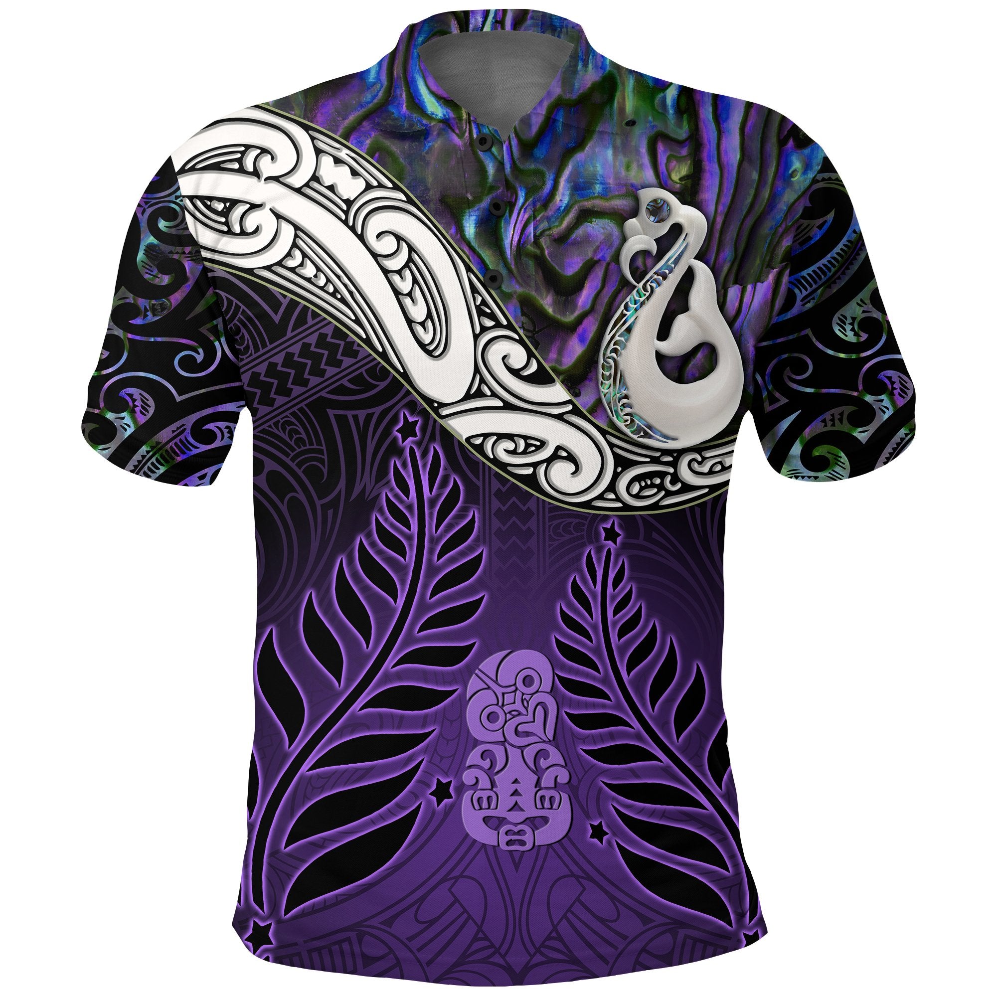 New Zealand Maori Polo Shirt - Manaia Paua Shell Glitter Purple LT4 Purple - Polynesian Pride