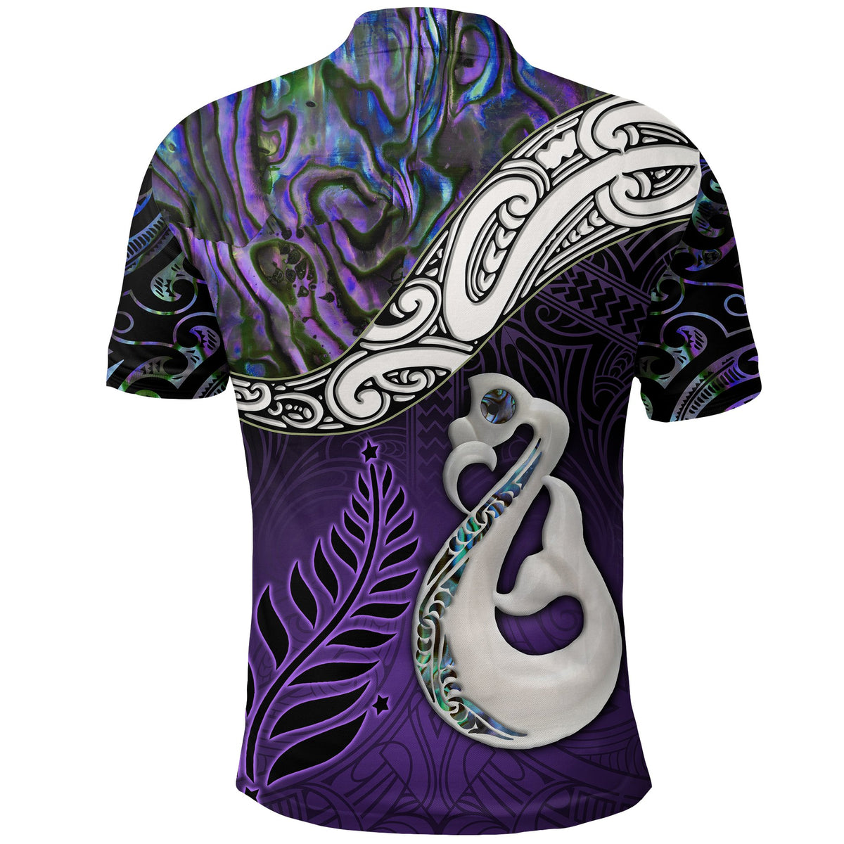 New Zealand Maori Polo Shirt - Manaia Paua Shell Glitter Purple LT4 - Polynesian Pride