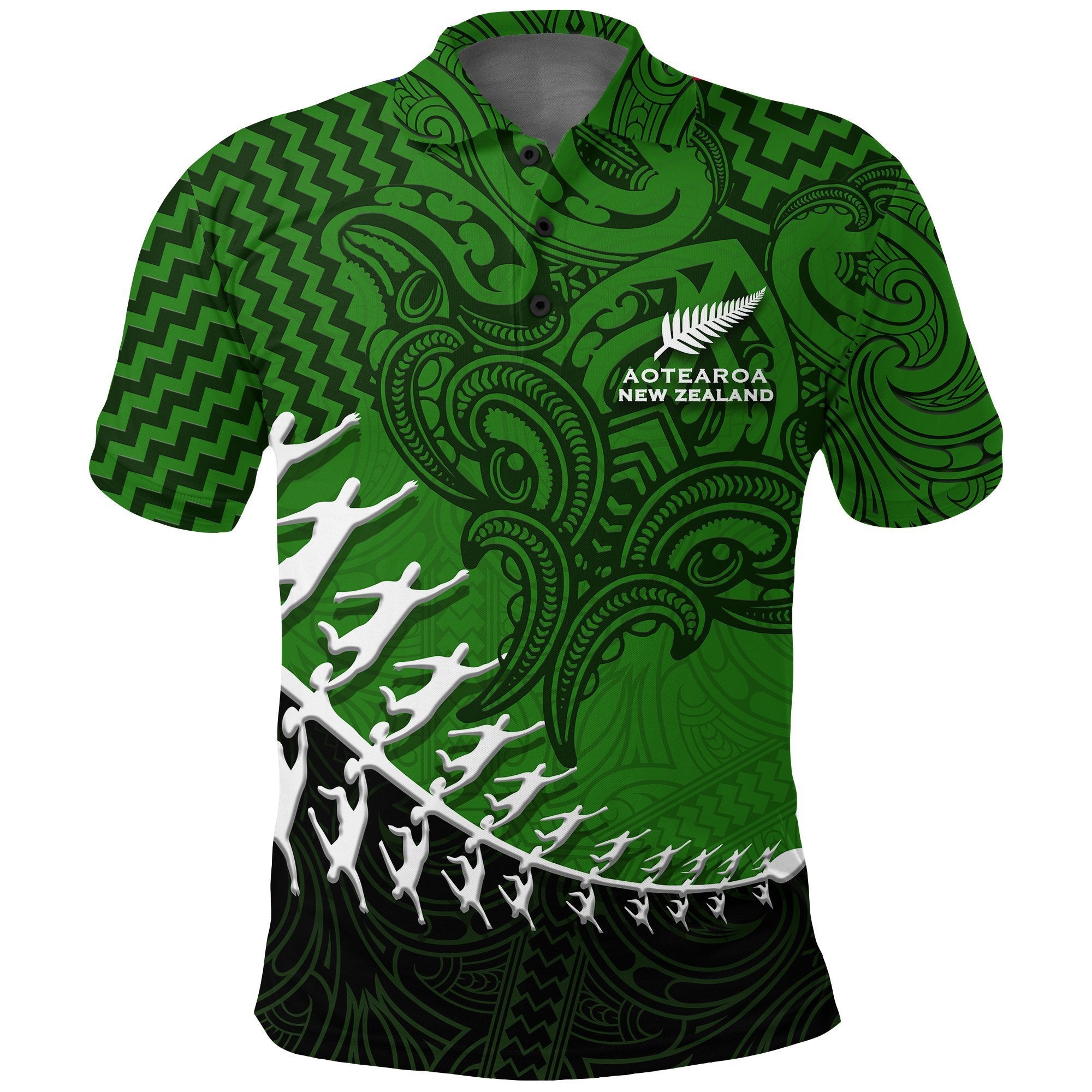 New Zealand Silver Fern Polo Shirt, Maori Manaia Rugby Player Golf Shirt Unisex Black - Polynesian Pride