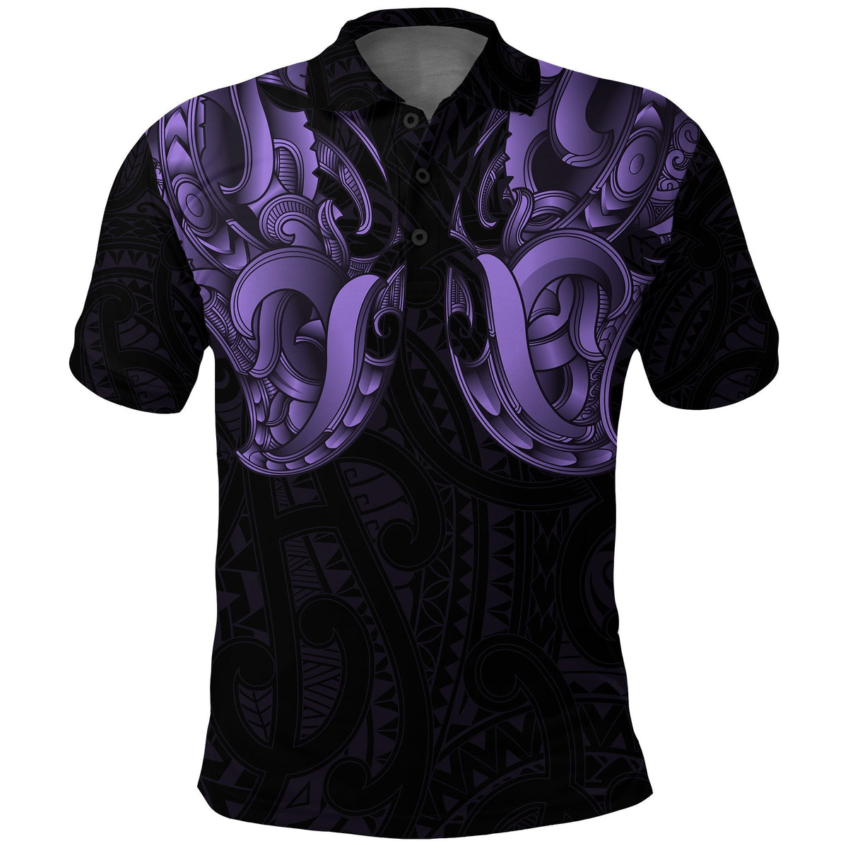Maori Ta Moko Polo Shirt New Zealand Pastel Purple Unisex Black - Polynesian Pride