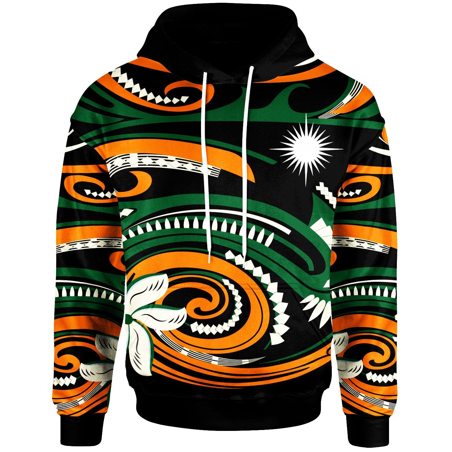 Marshall Islands Hoodie Vortex Style Unisex Green Orange - Polynesian Pride