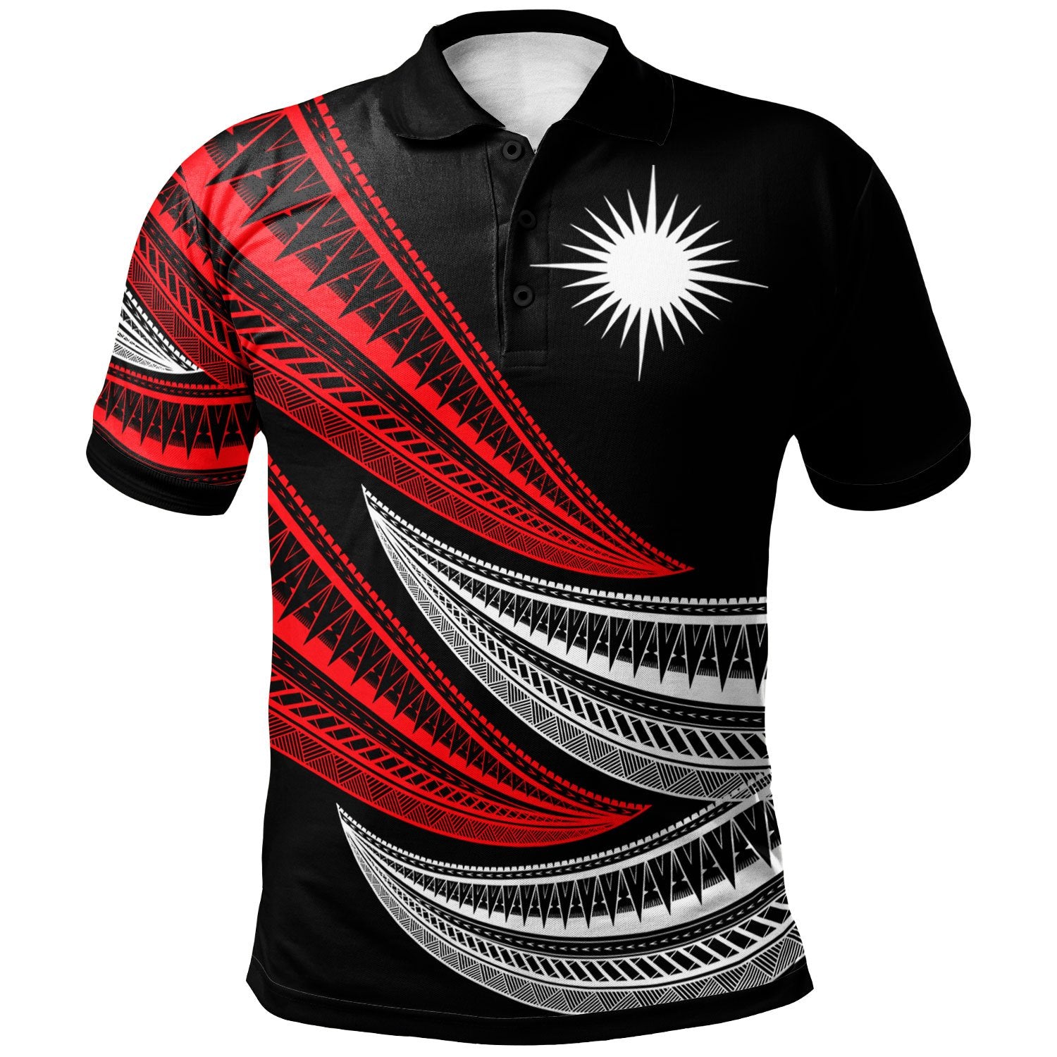 Marshall Islands Custom Polo Shirt Wave Pattern Alternating Red Color Unisex Red - Polynesian Pride