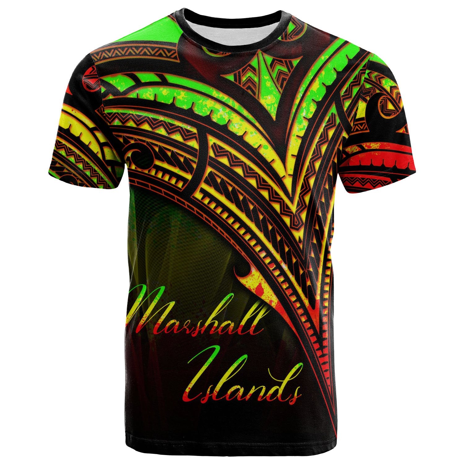 Marshall Islands T Shirt Reggae Color Cross Style Unisex Black - Polynesian Pride