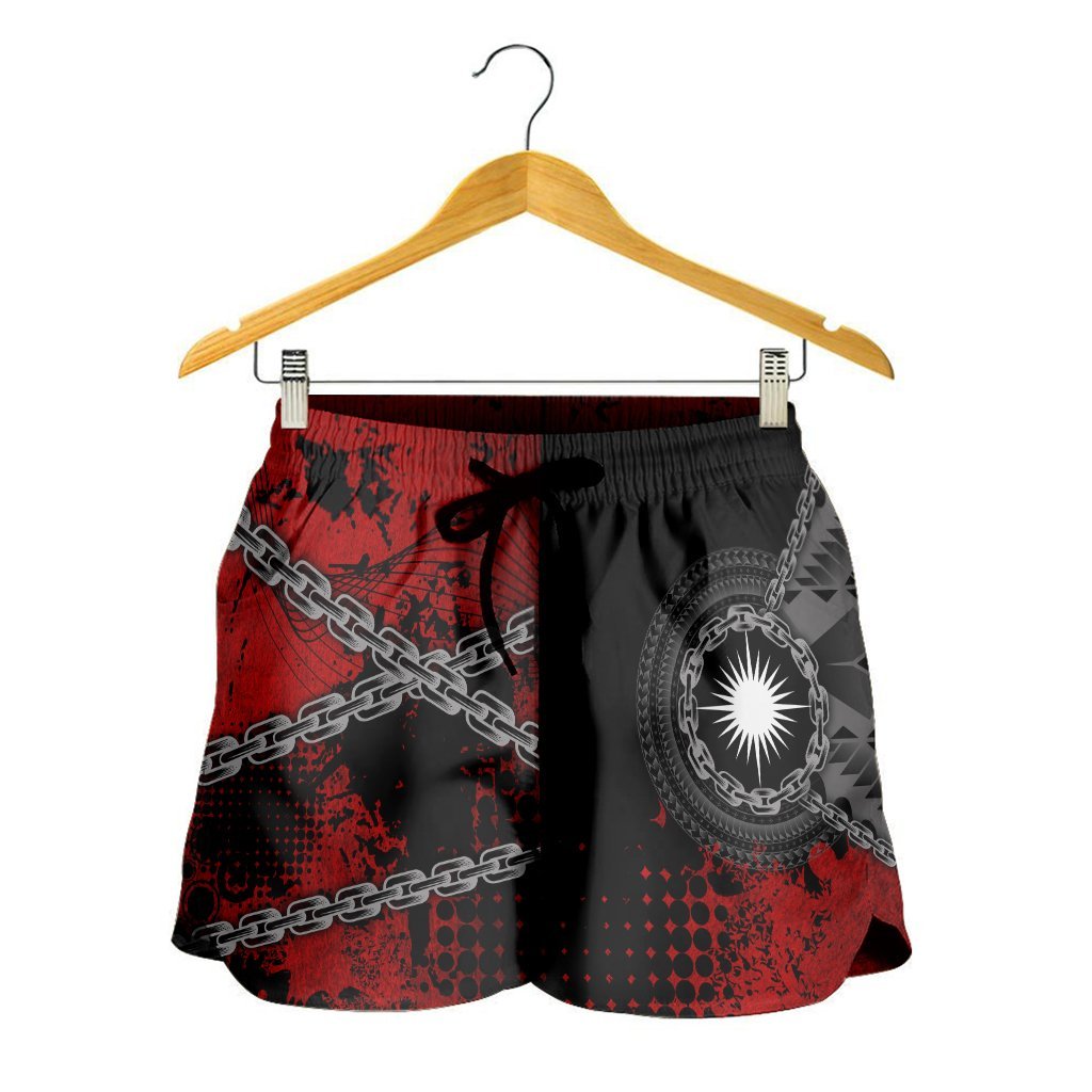 Marshall Islands Polynesian Women's Shorts - Polynesian Chain Style Women Black - Polynesian Pride