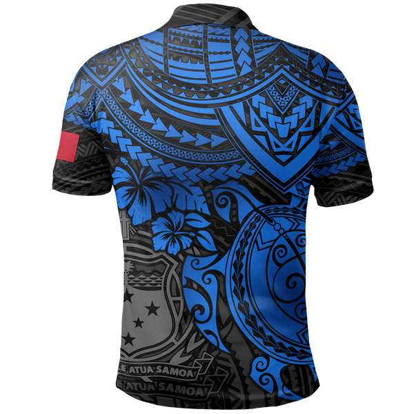 Samoa Polo Shirt Samoan FLag Coat Of Arms Blue Turtle Hibiscus