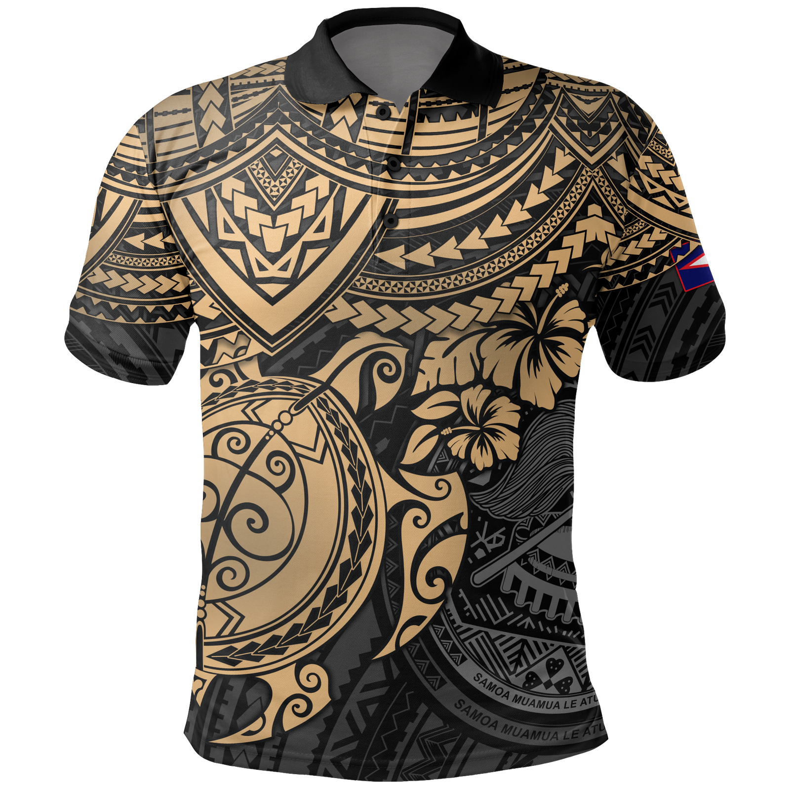 American Samoa Polo Shirt Amerika Samoa Flag Seal Gold Turtle Unisex GOLD - Polynesian Pride