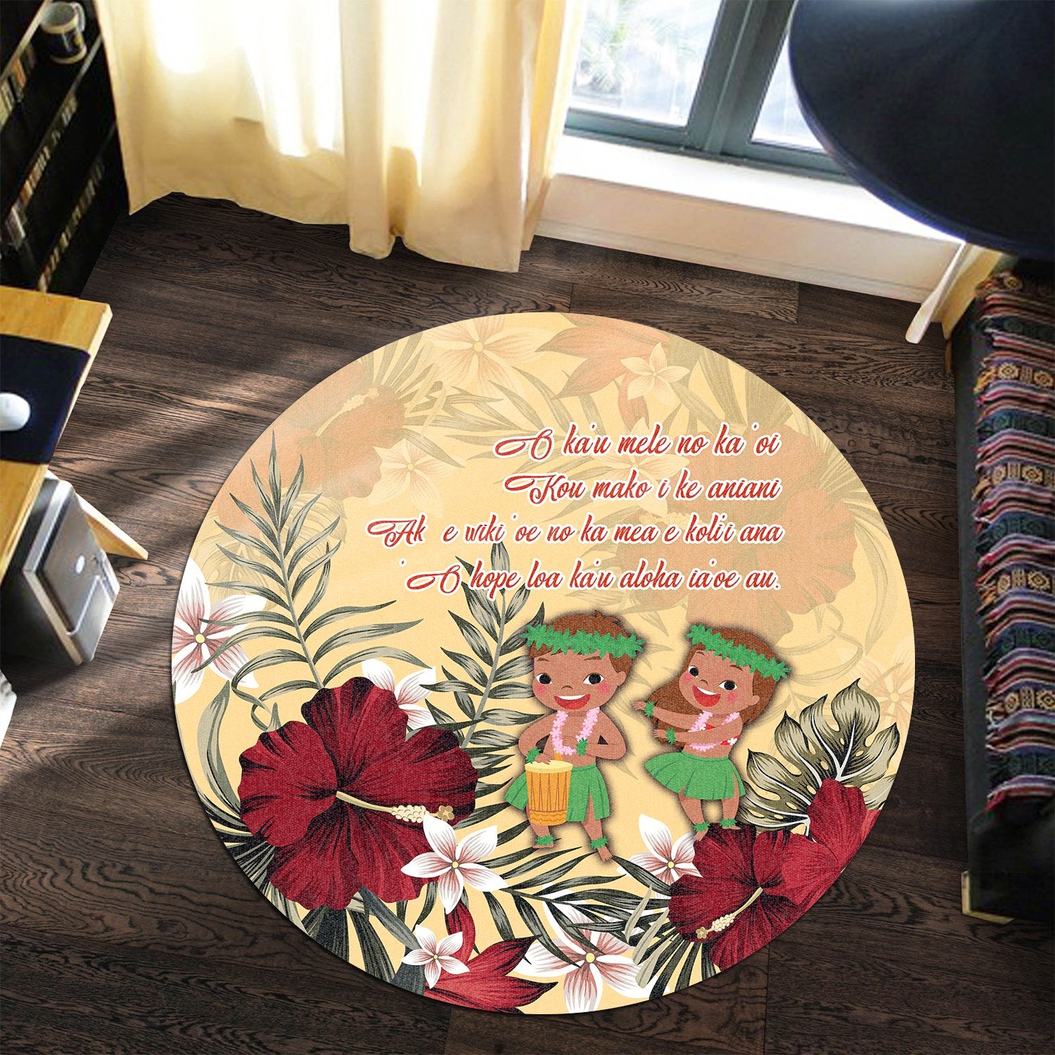 Hawaii Hibiscus Hawaiian Love Poem Valentine's Round Carpet - Amour Style - AH Round Carpet Luxurious Plush - Polynesian Pride