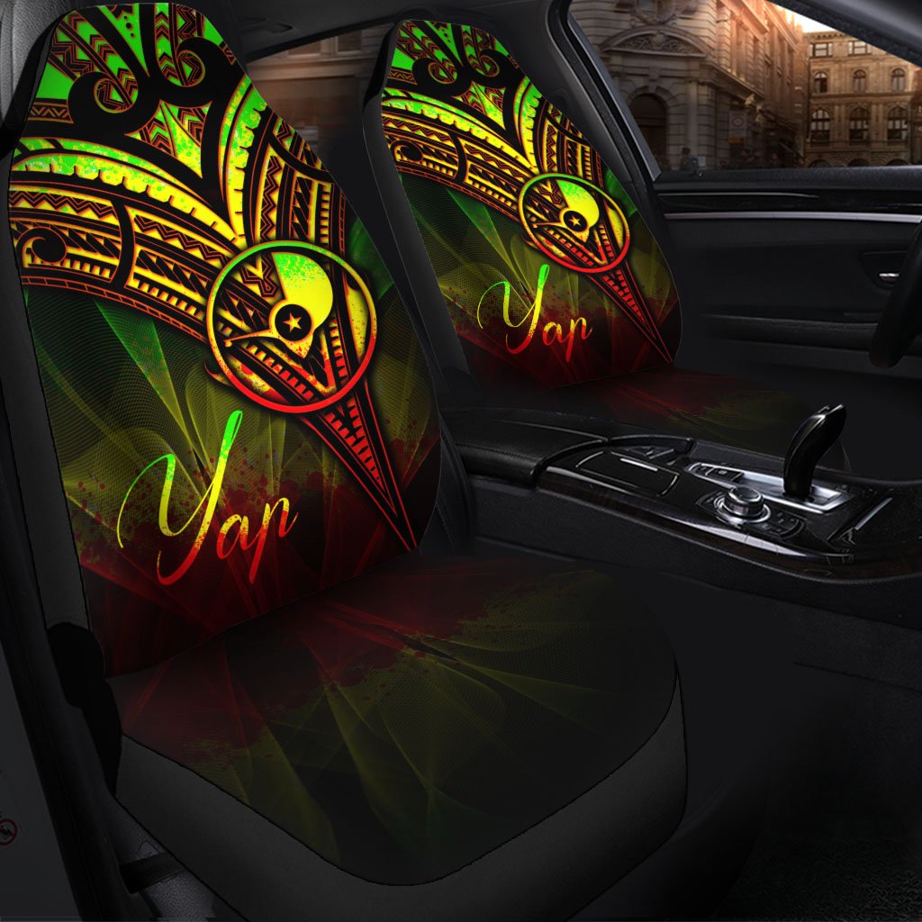 Yap State Car Seat Cover - Cross Style Reggae Color Universal Fit Black - Polynesian Pride