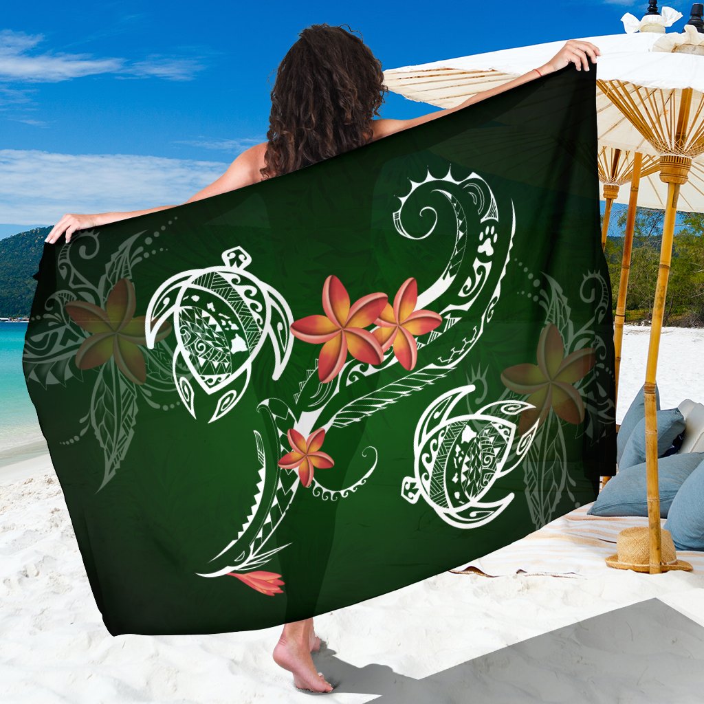 Hawaii Turtle Plumeria Polynesian Sarong - Luck Style - AH Sarong One Size Green - Polynesian Pride