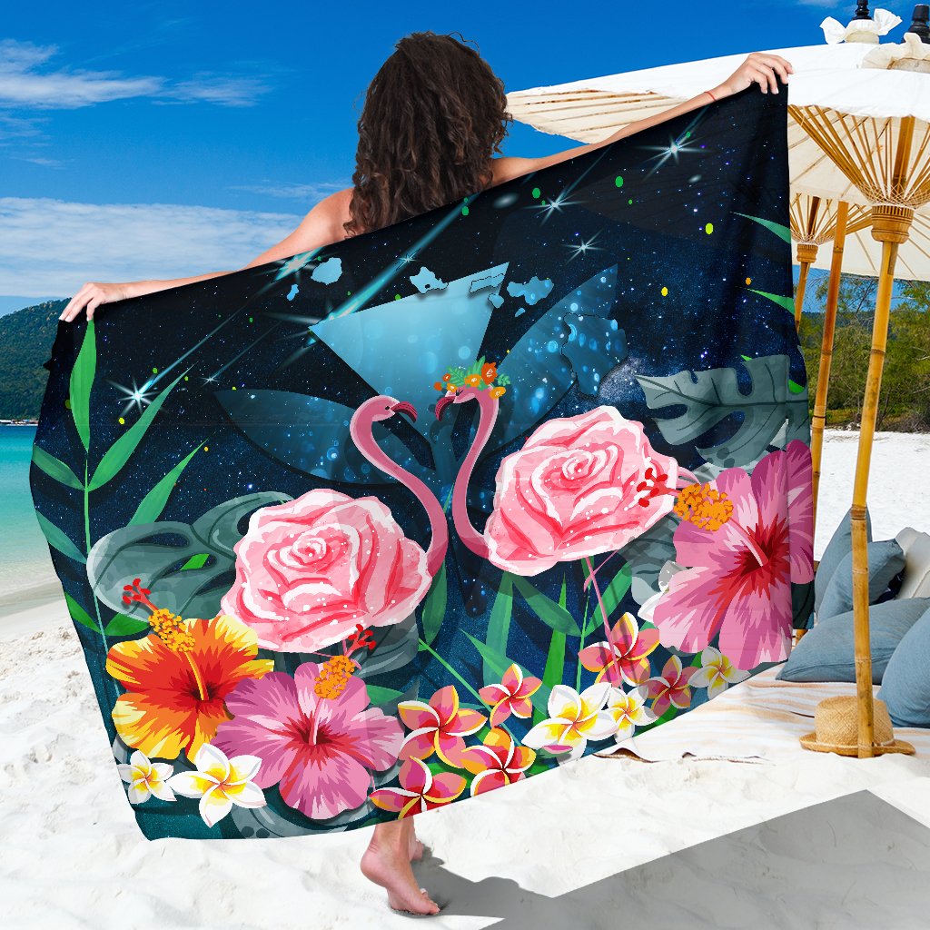 Kanaka Flamingo Couple Rose Hibiscus Plumeria Sarong - Love Universe - AH Sarong One Size Galaxy - Polynesian Pride