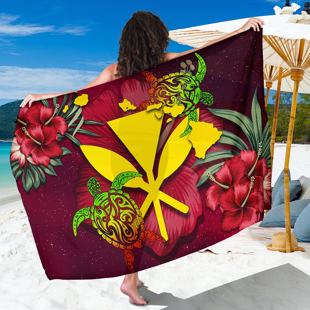 Kanaka Map Turtle Hibiscus Sarong - Red Velvet - AH Sarong One Size Red - Polynesian Pride