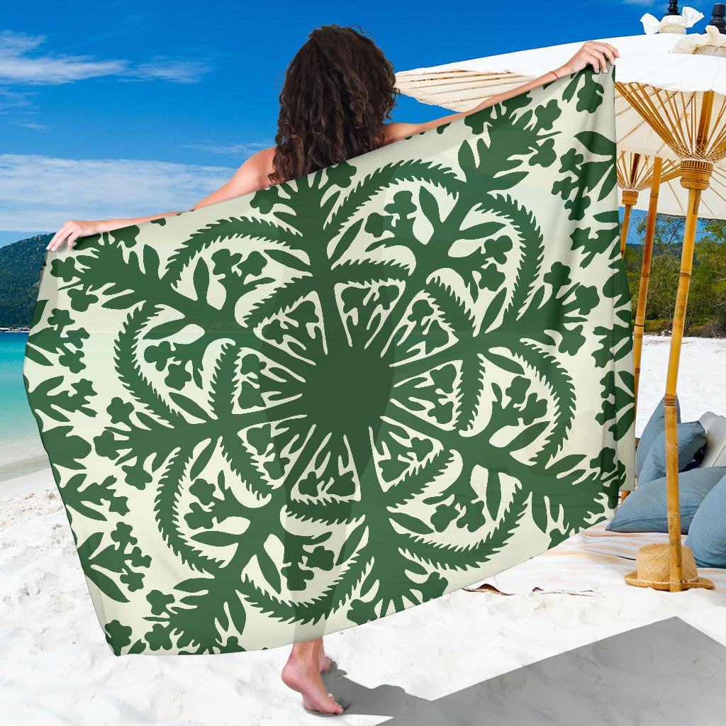 Hawaii White Ginger Quilting Sarong - AH Sarong One Size Green - Polynesian Pride