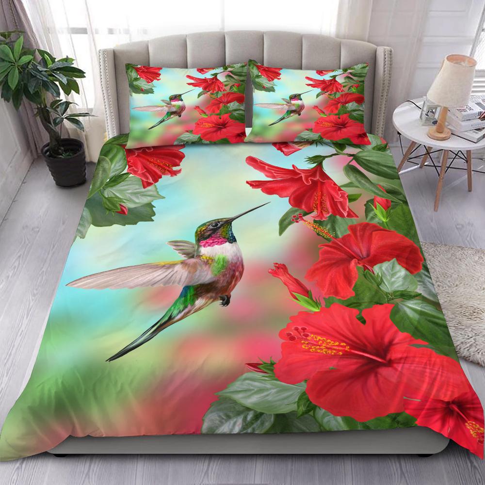 Hawaii Hummingbird Red Hibiscus Bedding Set - AH Red - Polynesian Pride