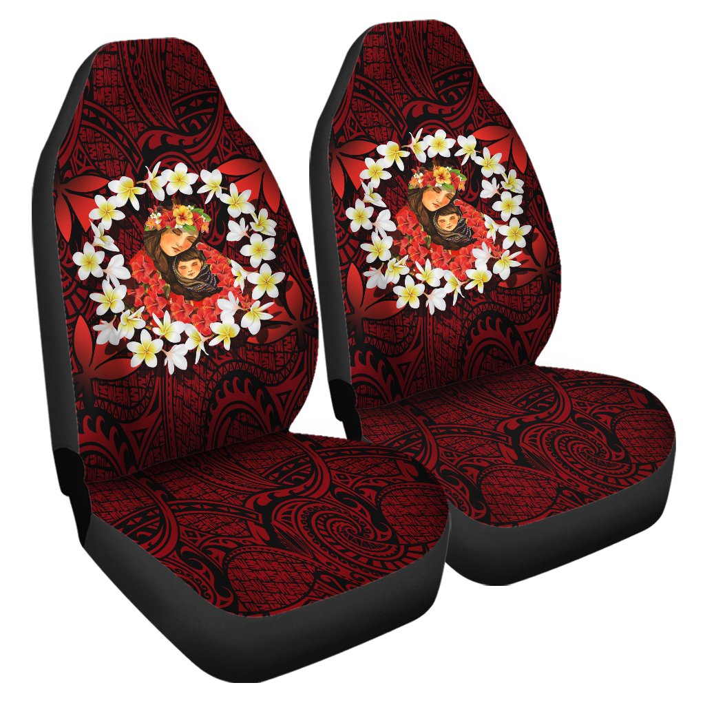 Kanaka Mother And Child Plumeria Leis Polynesian Car Seat Cover - Warm Heart - AH Universal Fit Red - Polynesian Pride