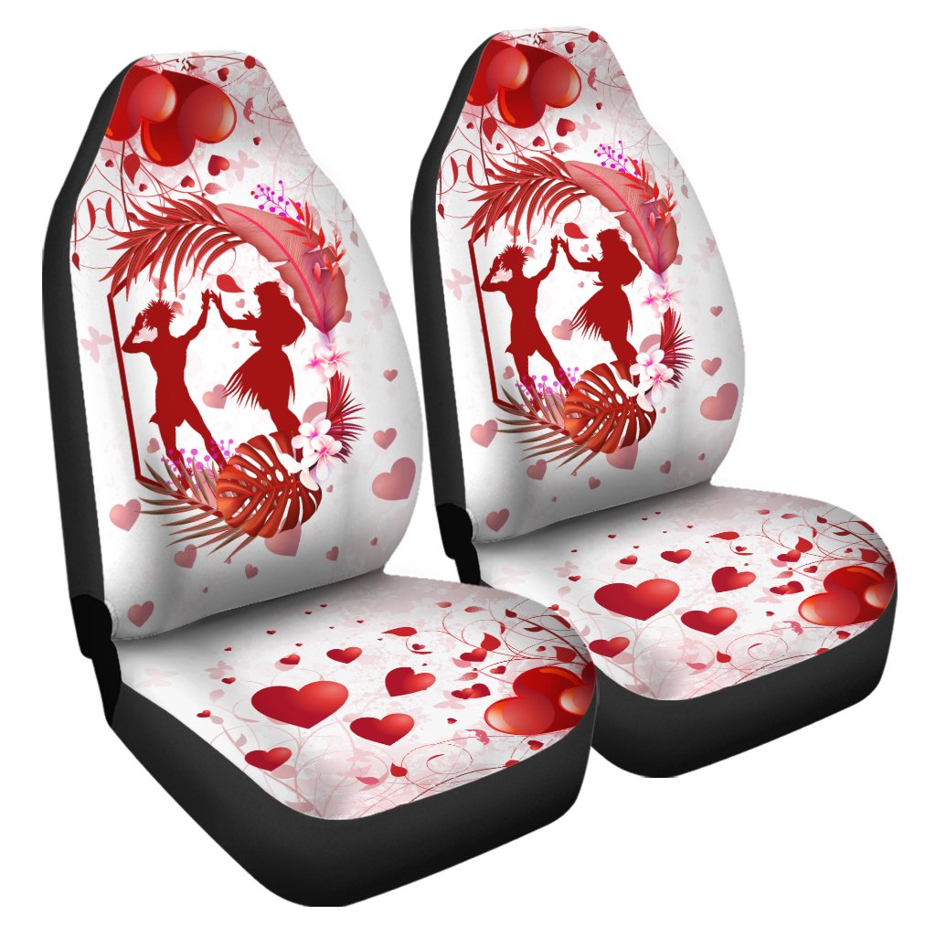 Hawaii Hula Dance Couple Love Valentine Car Seat Cover - Cud Style - AH Universal Fit White - Polynesian Pride