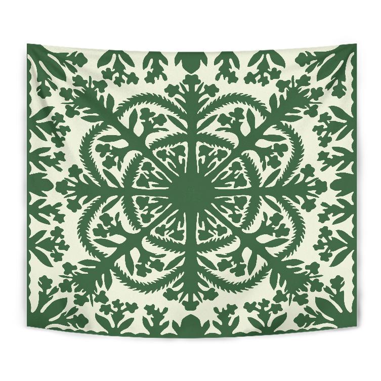 Hawaii White Ginger Quilting Tapestry - AH Wall Tapestry Green - Polynesian Pride