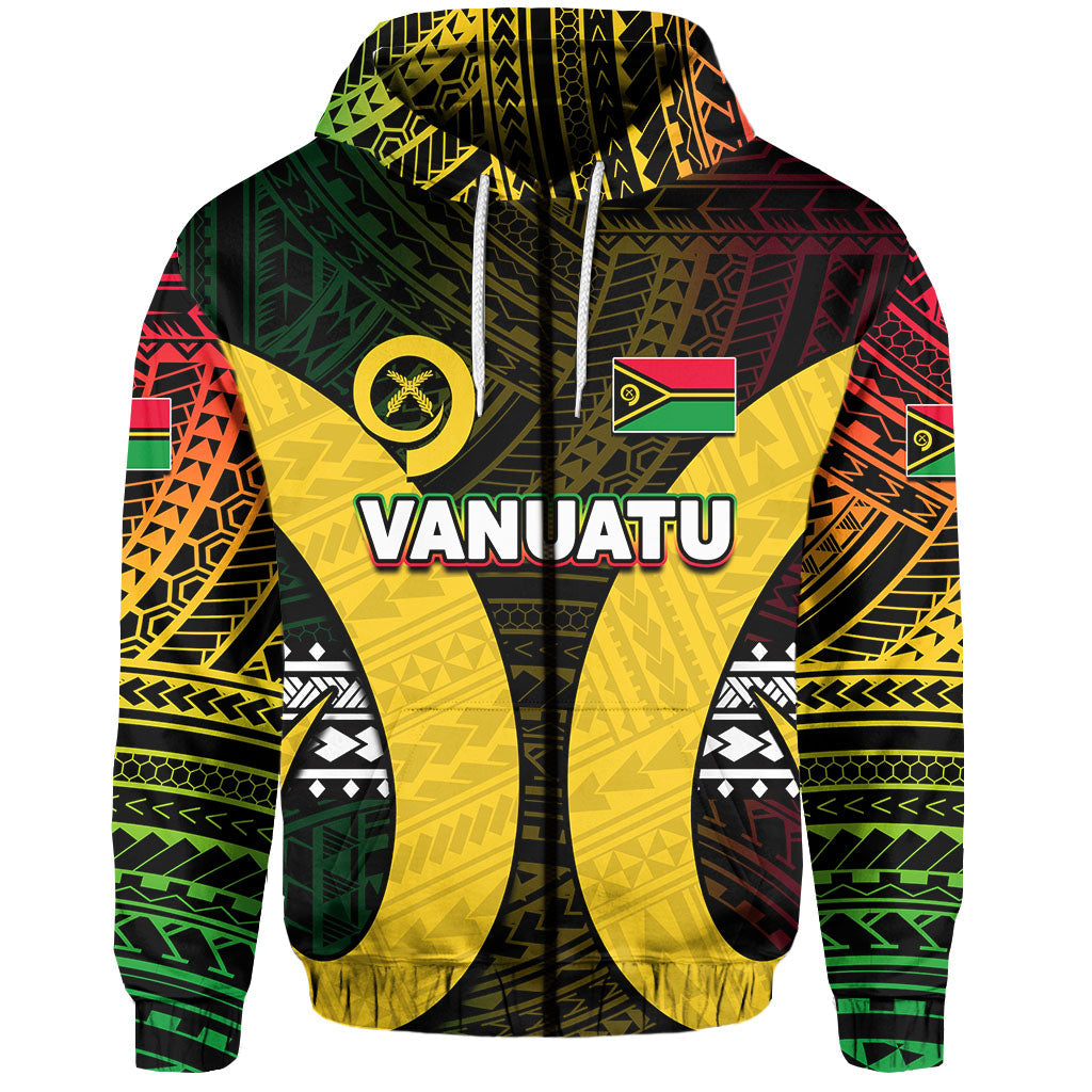 Custom Vanuatu Hoodie Polynesian Patterns Mix Pig Tusk LT6 Zip Hoodie Black - Polynesian Pride