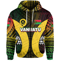 Custom Vanuatu Hoodie Polynesian Patterns Mix Pig Tusk LT6 Zip Hoodie Black - Polynesian Pride
