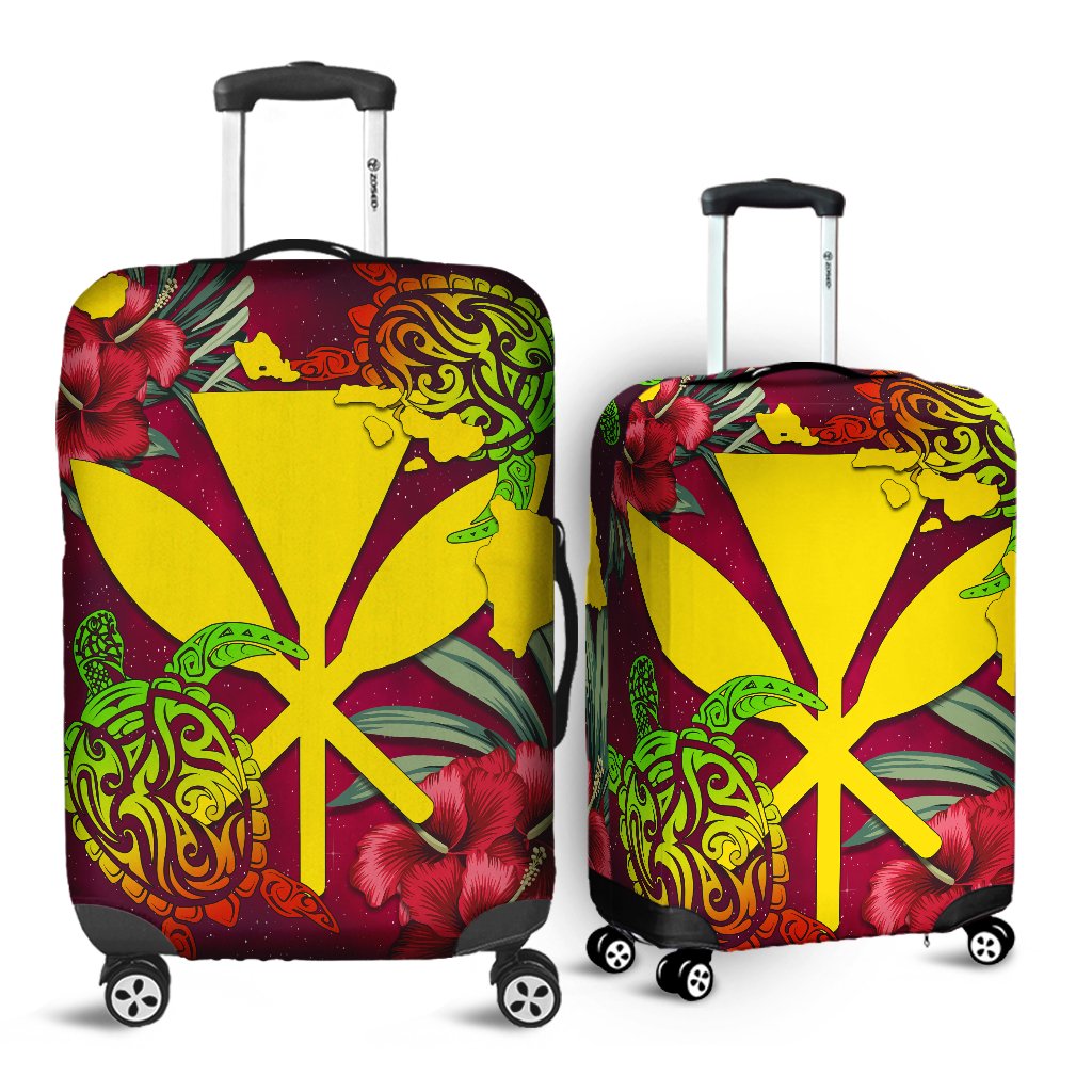 Kanaka Map Turtle Hibiscus Luggage Covers - Red Velvet - AH Red - Polynesian Pride