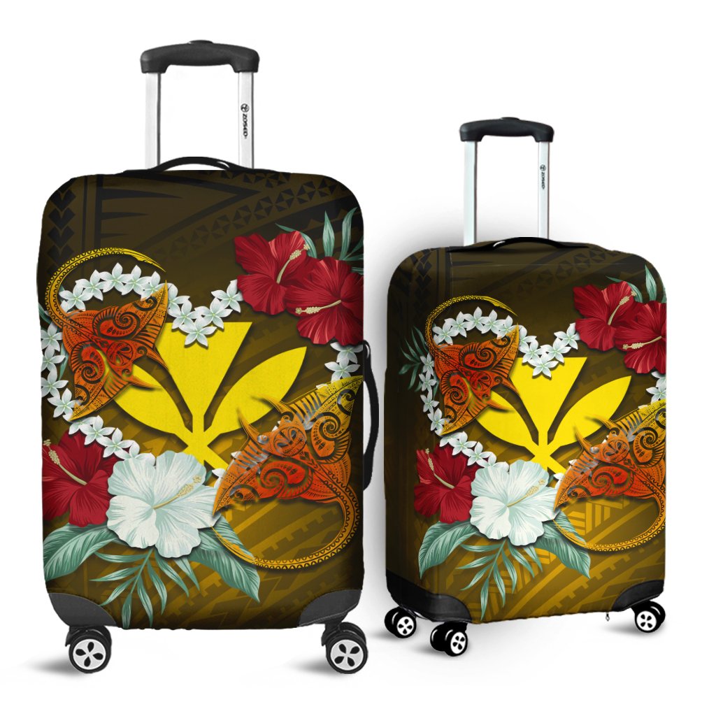 Kanaka Manta Ray Plumeria Heart Polynesian Luggage Covers - Sea Flower - AH Black - Polynesian Pride