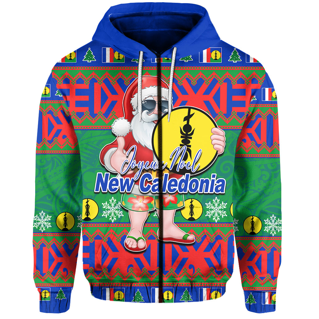 New Caledonia Christmas Zip Hoodie Cool Santa Claus LT6 Blue - Polynesian Pride