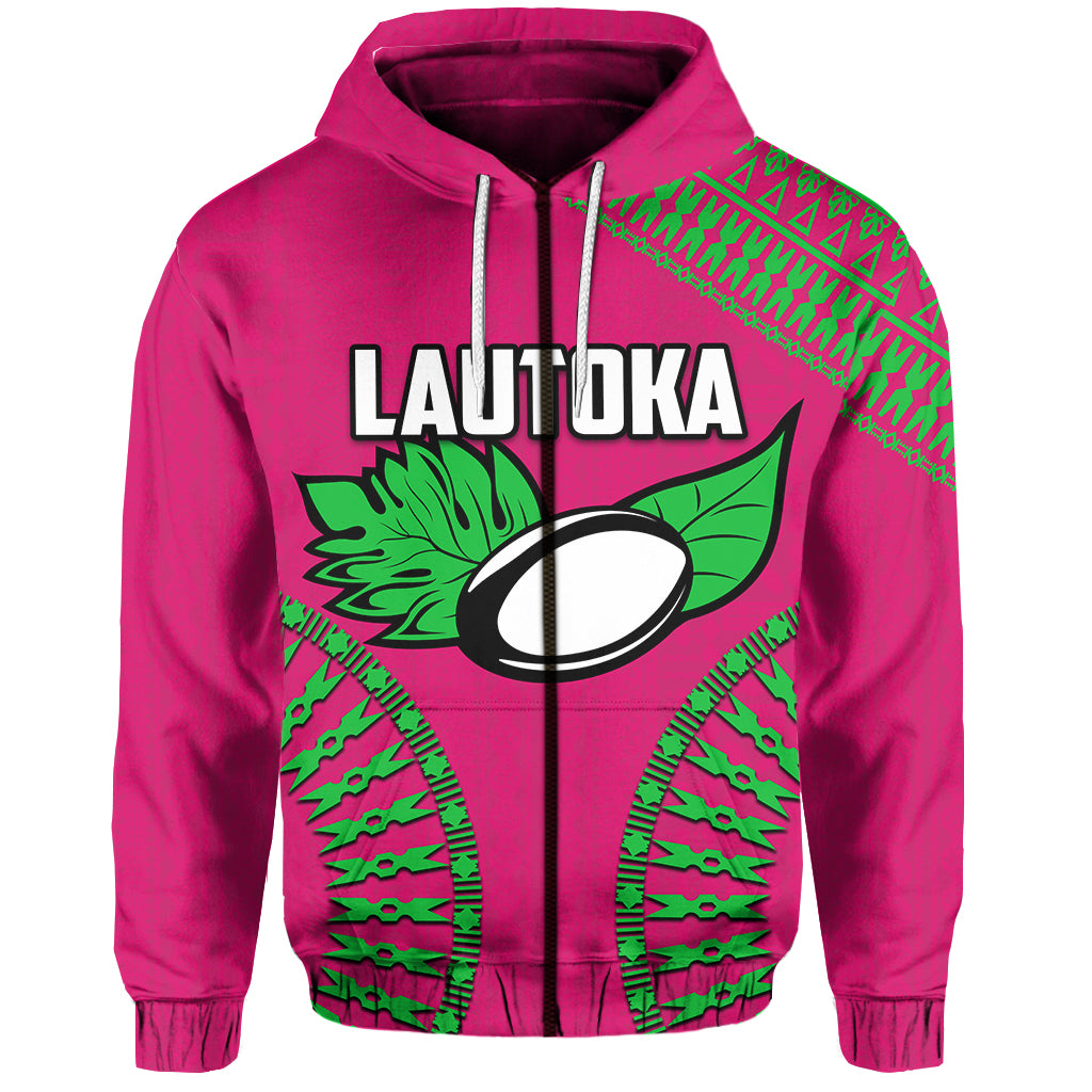 Custom Lautoka Fiji Rugby Zip Hoodie - LT6 Unisex Pink - Polynesian Pride