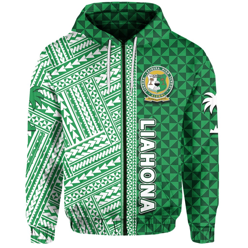 Tonga Liahona High School Zip Hoodie Hafl Polynesian Unisex Green - Polynesian Pride