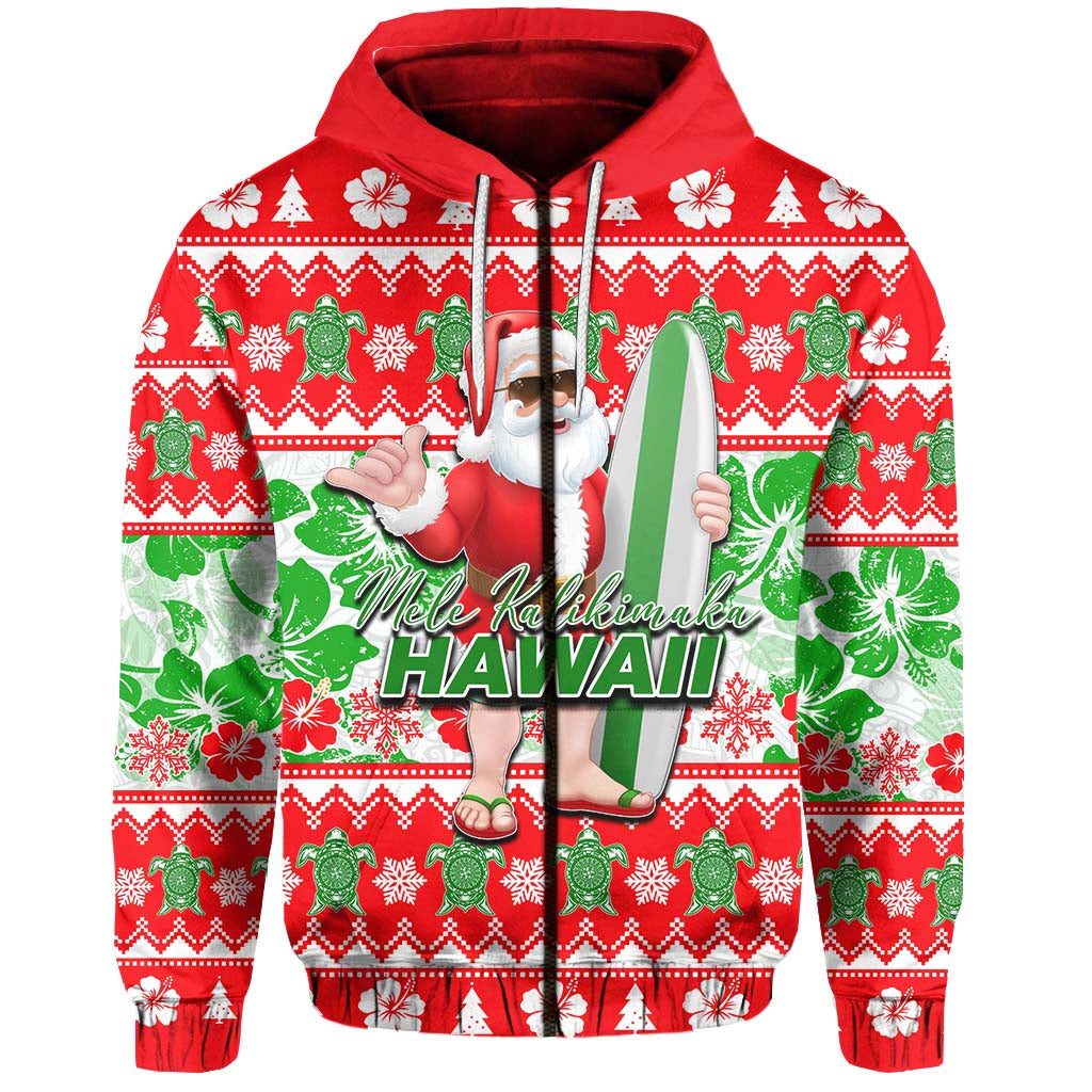 Hawaii Mele Kalikimaka Christmas Zip Hoodie Cool Santa Claus LT6 Unisex Red - Polynesian Pride