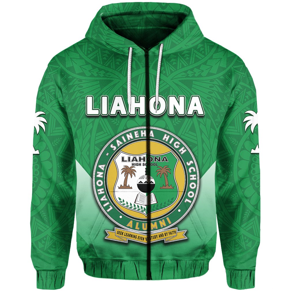 Tonga Liahona High School Zip Hoodie Polynesian Unisex Green - Polynesian Pride