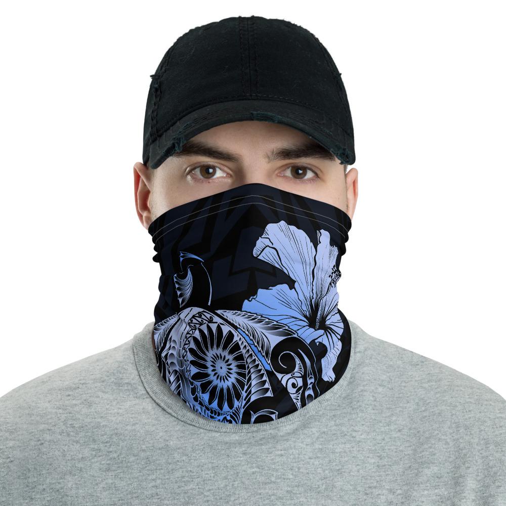 Hawaiian Bandana - Hibiscus Plumeria Mix Polynesian Turtle Blue Neck Gaiter Blue One Size - Polynesian Pride