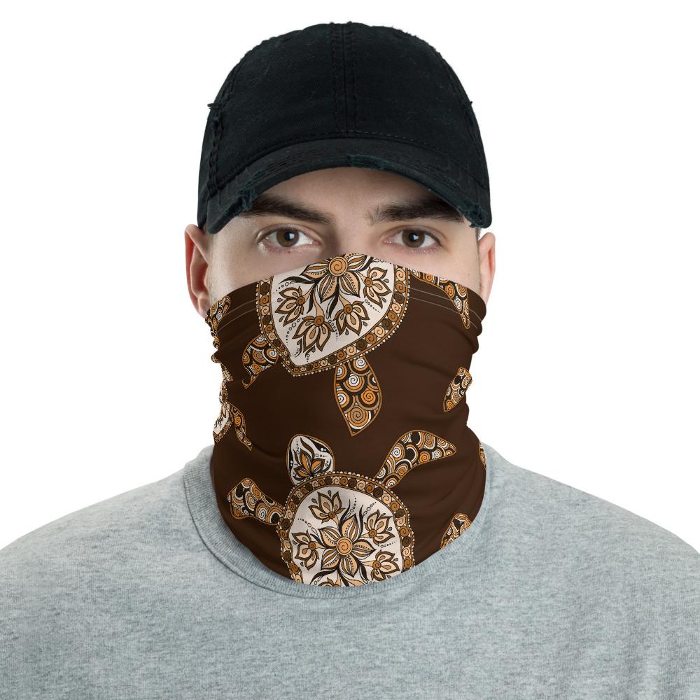 Hawaiian Bandana - Turtle Plumeria Grown Neck Gaiter Black One Size - Polynesian Pride