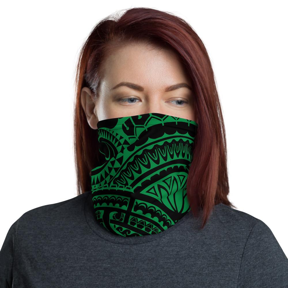 Hawaiian Bandana Tatau Green Unisex Neck Gaiter One Size Black - Polynesian Pride