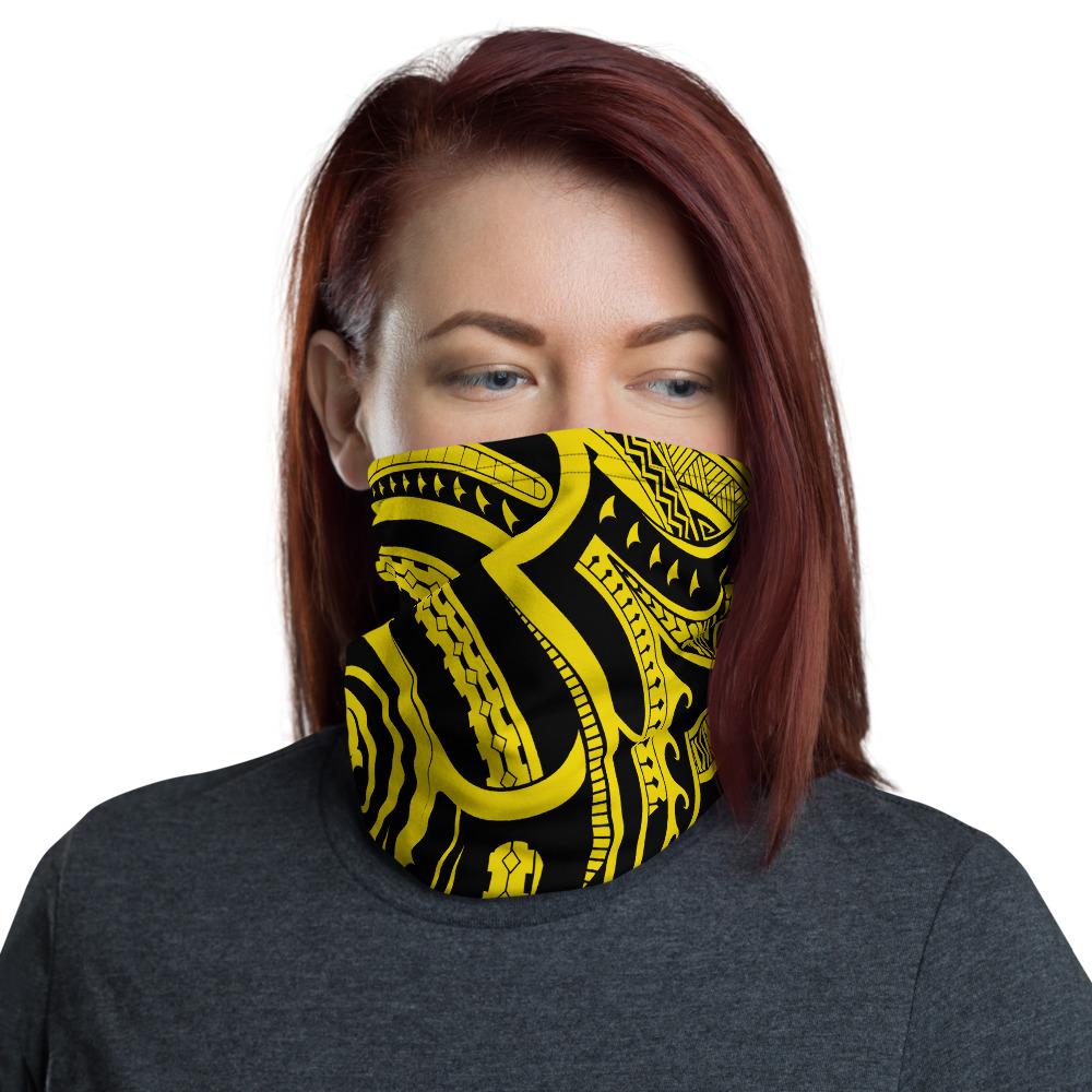 Hawaiian Bandana - Polynesian Swirly Tatau Yellow Neck Gaiter One Size Art - Polynesian Pride