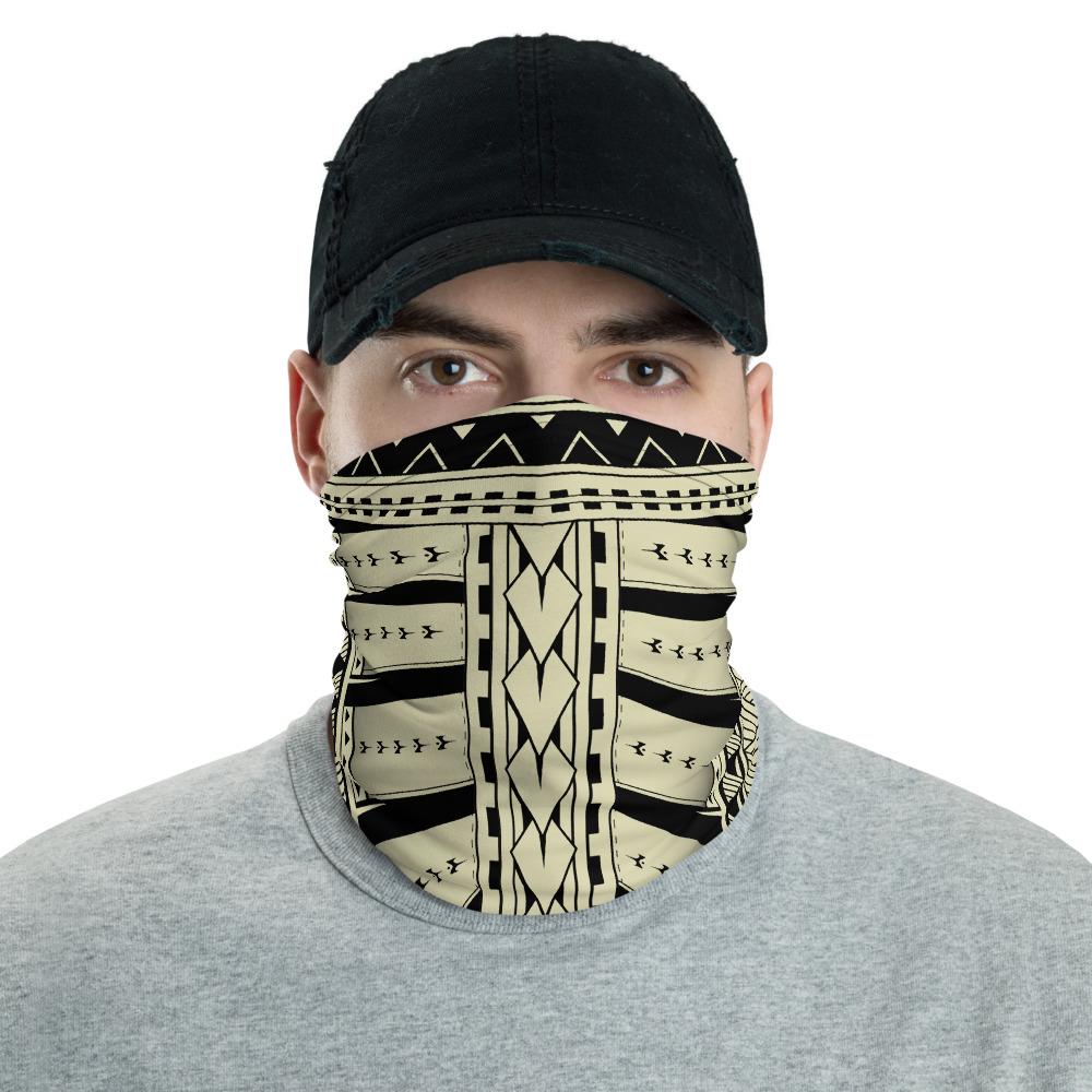 Hawaiian Bandana Hard Tatau Beige Unisex Neck Gaiter One Size Black - Polynesian Pride