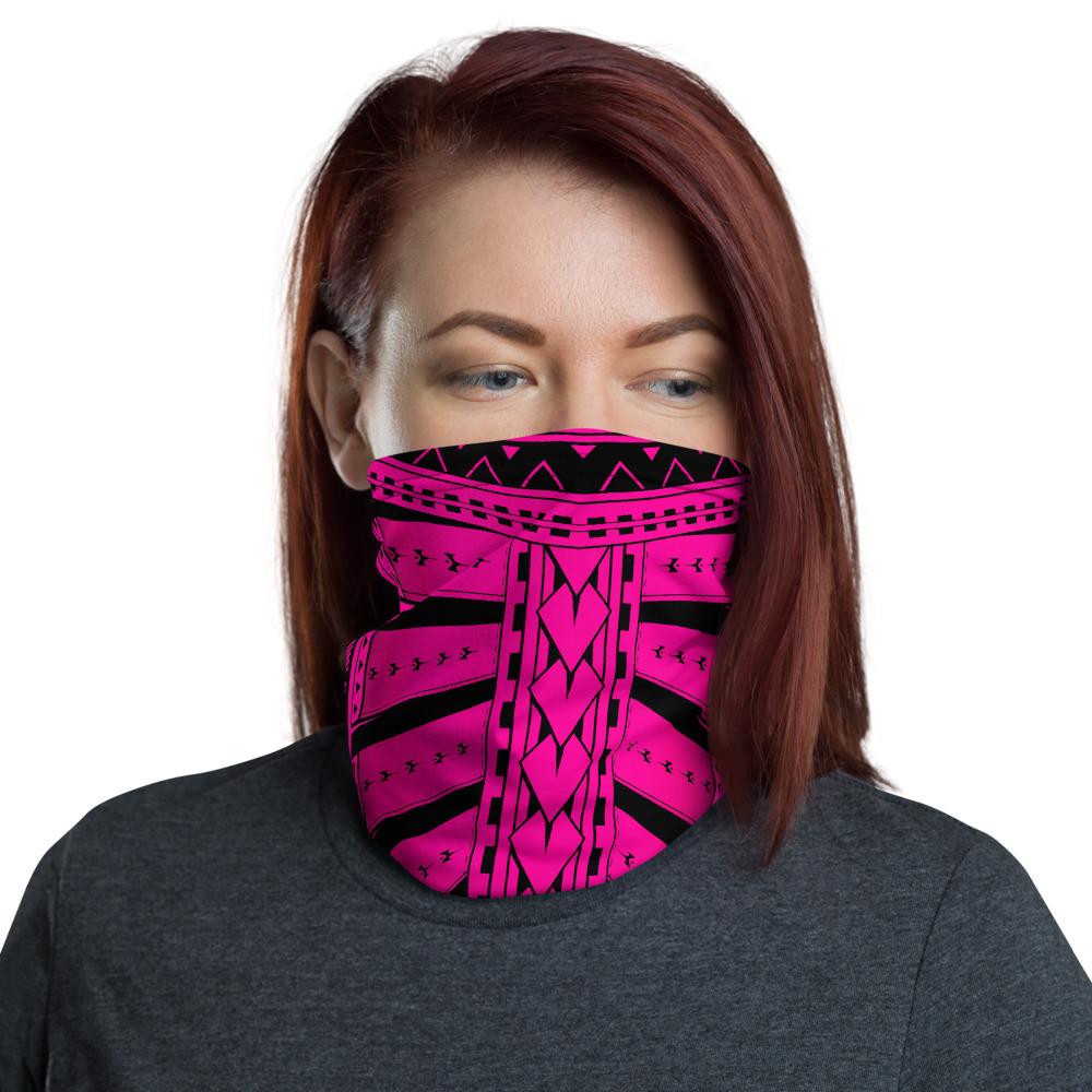 Hawaiian Bandana Hard Tatau Pink Unisex Neck Gaiter One Size Black - Polynesian Pride