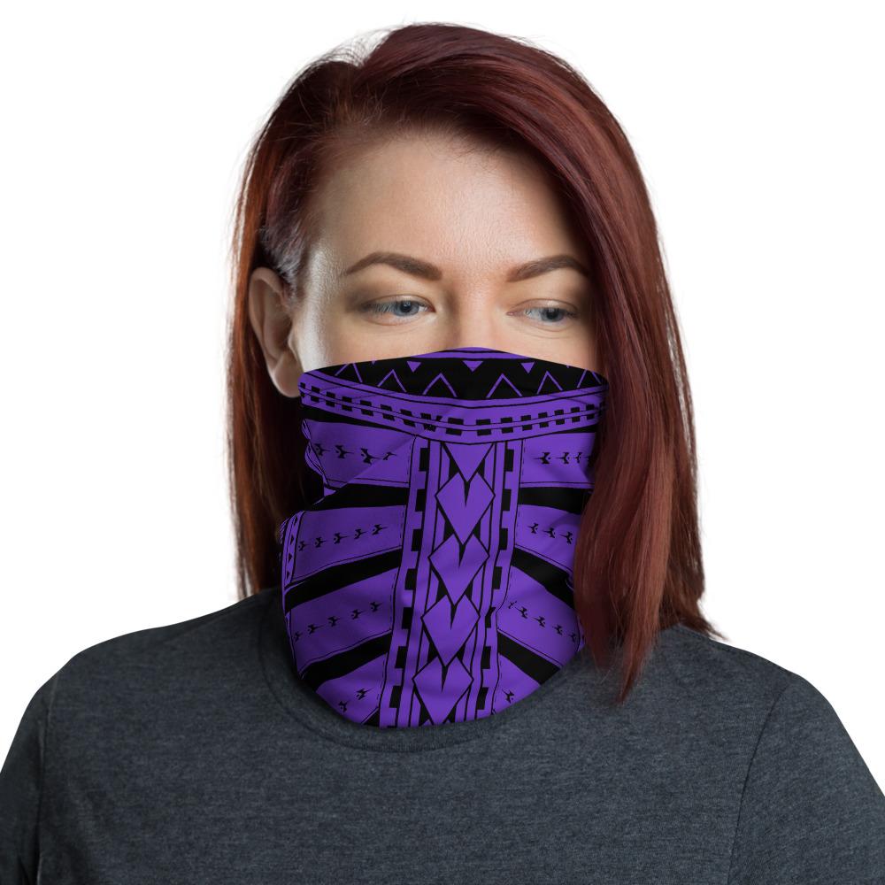 Hawaiian Bandana Hard Tatau Purple Unisex Neck Gaiter One Size Black - Polynesian Pride