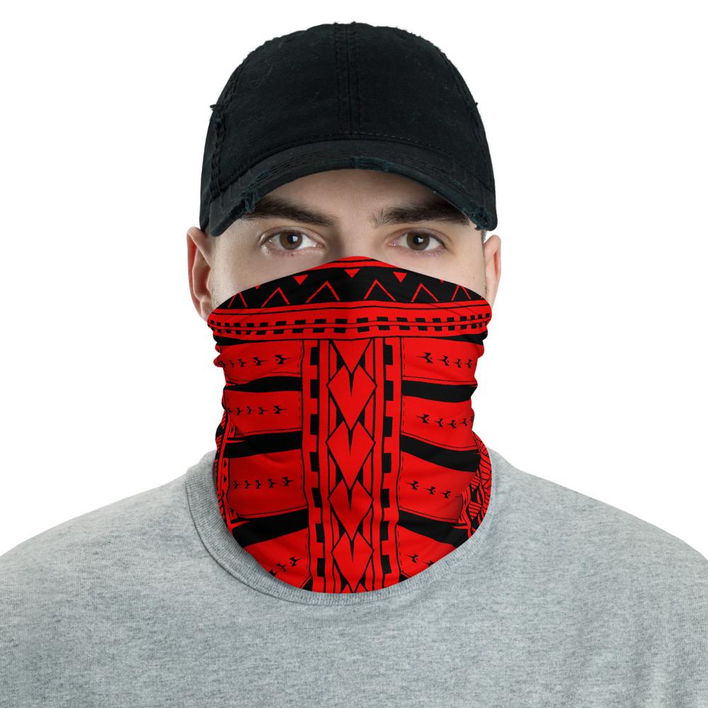 Hawaiian Bandana Hard Tatau Red Unisex Neck Gaiter One Size Black - Polynesian Pride