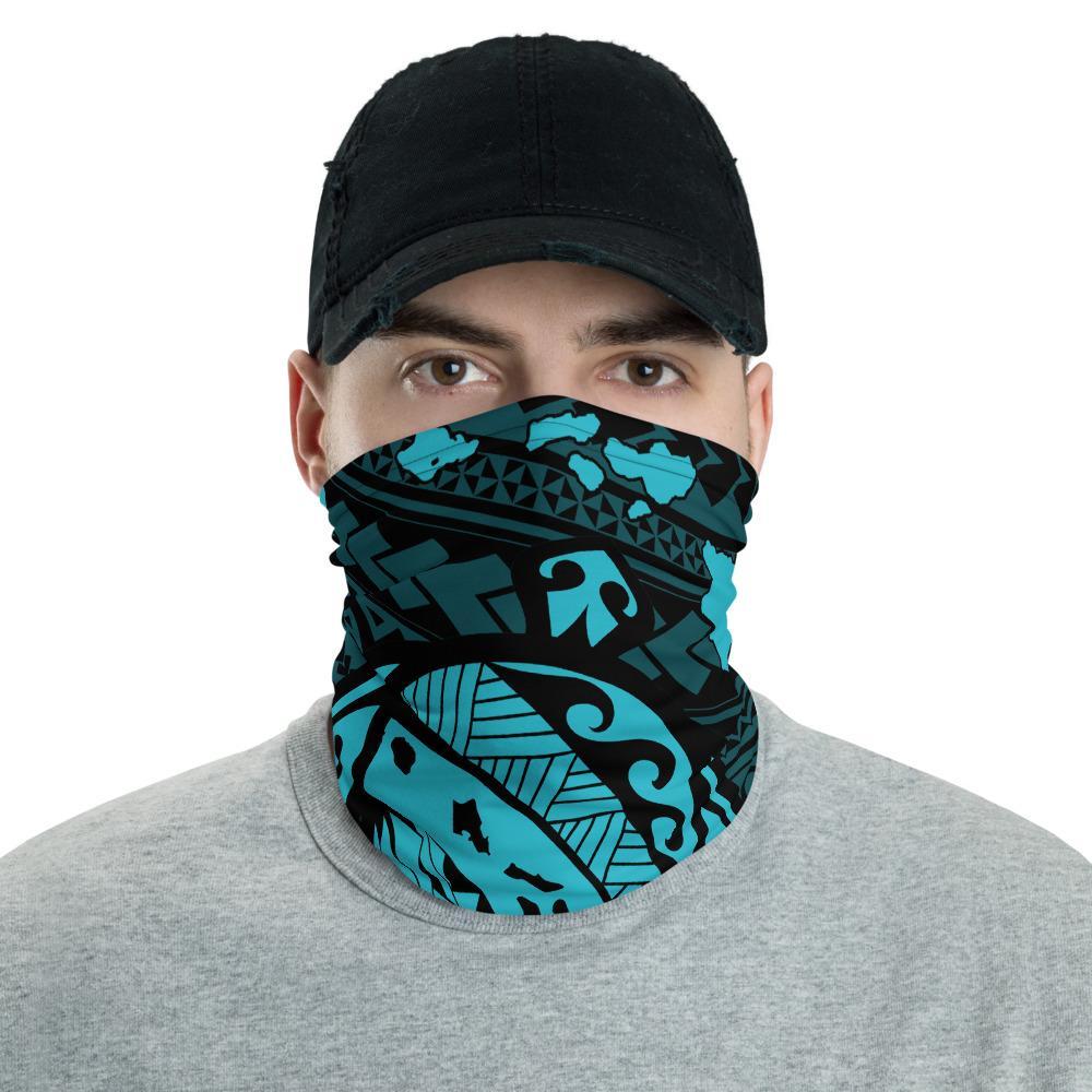 Hawaiian Bandana Map Polynesian Turtle Neck Gaiter - AH - Blue One Size Blue - Polynesian Pride