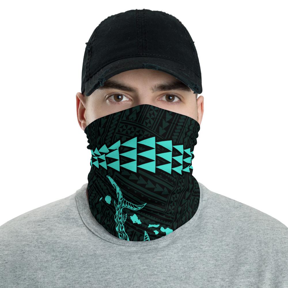 Hawaii Bandana Kakau Polynesian Hammerhead Shark Map Neck Gaiter - Turquoise Turquoise One Size - Polynesian Pride