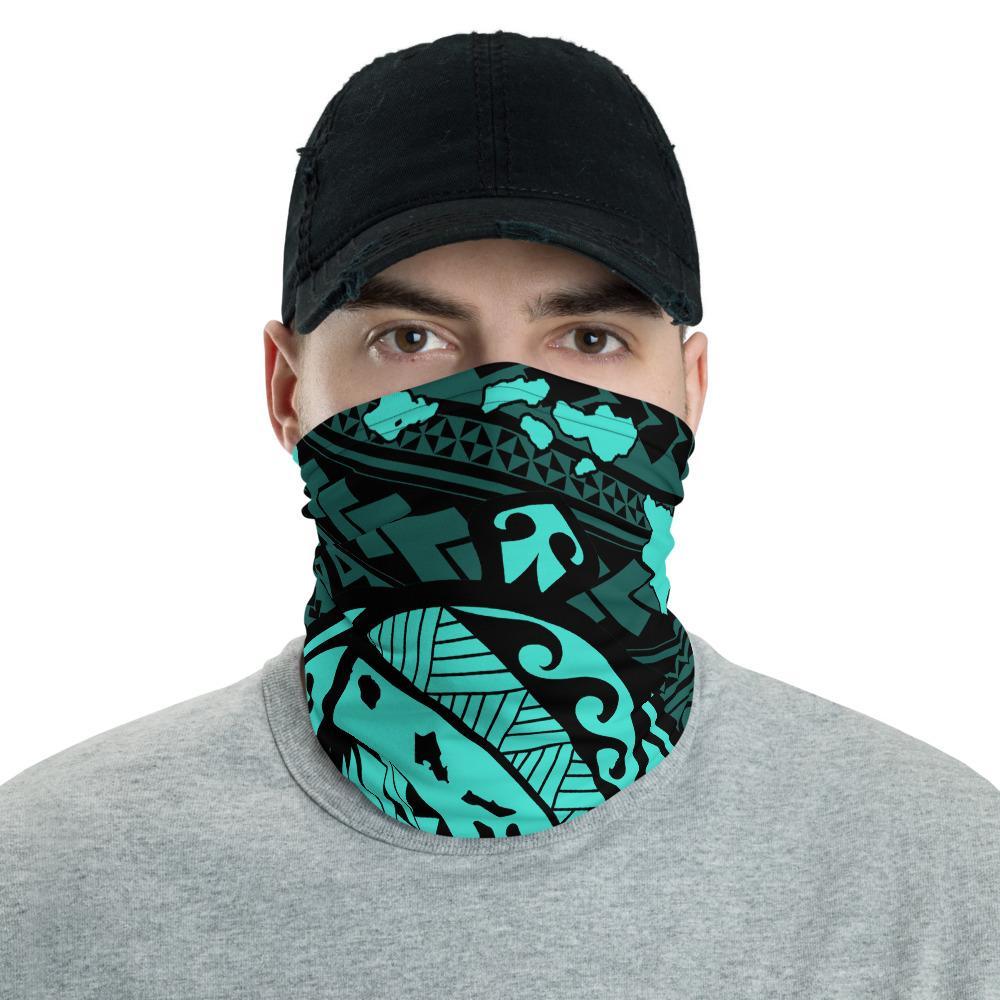 Hawaiian Bandana Map Polynesian Turtle Neck Gaiter - AH - Turquoise One Size Turquoise - Polynesian Pride