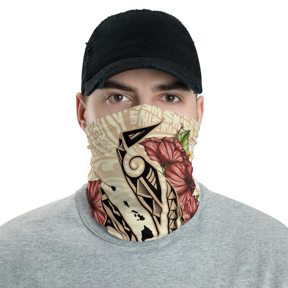 Hawaii Fish Hook Hibiscus Polynesian Neck Gaiter One Size Black - Polynesian Pride