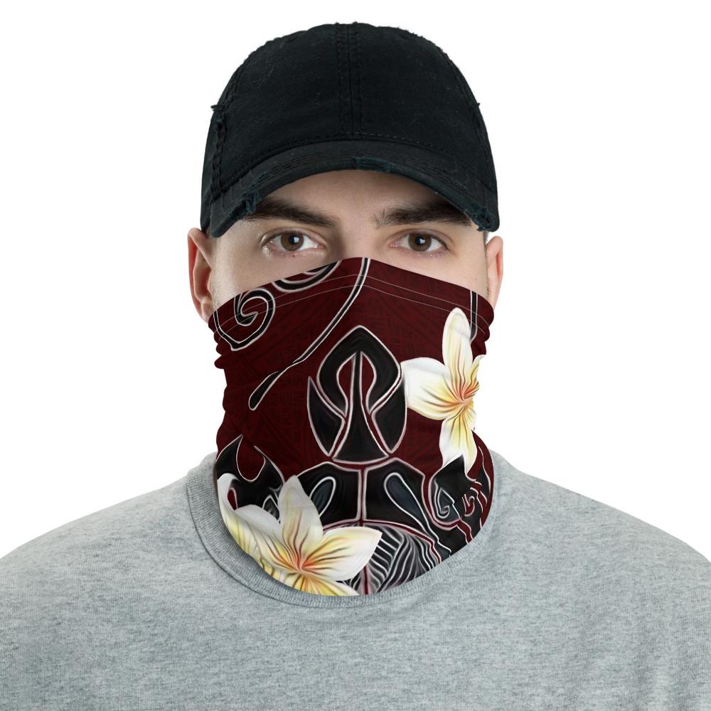 Hawaiian Bandana - Turtle Poly Trinal Plumeria Red Neck Gaiter Red One Size - Polynesian Pride