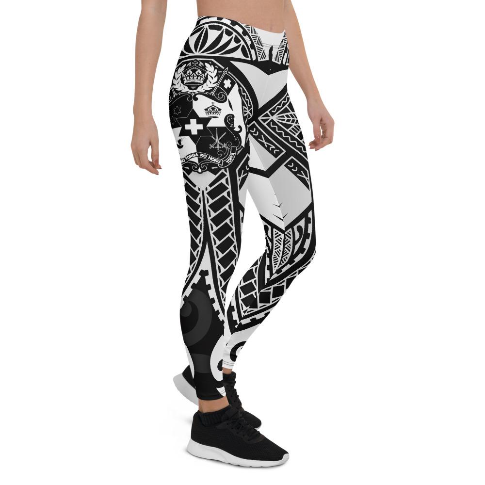 Tonga Polynesian Leggings - Tonga White Seal with Polynesian tattoo White - Polynesian Pride