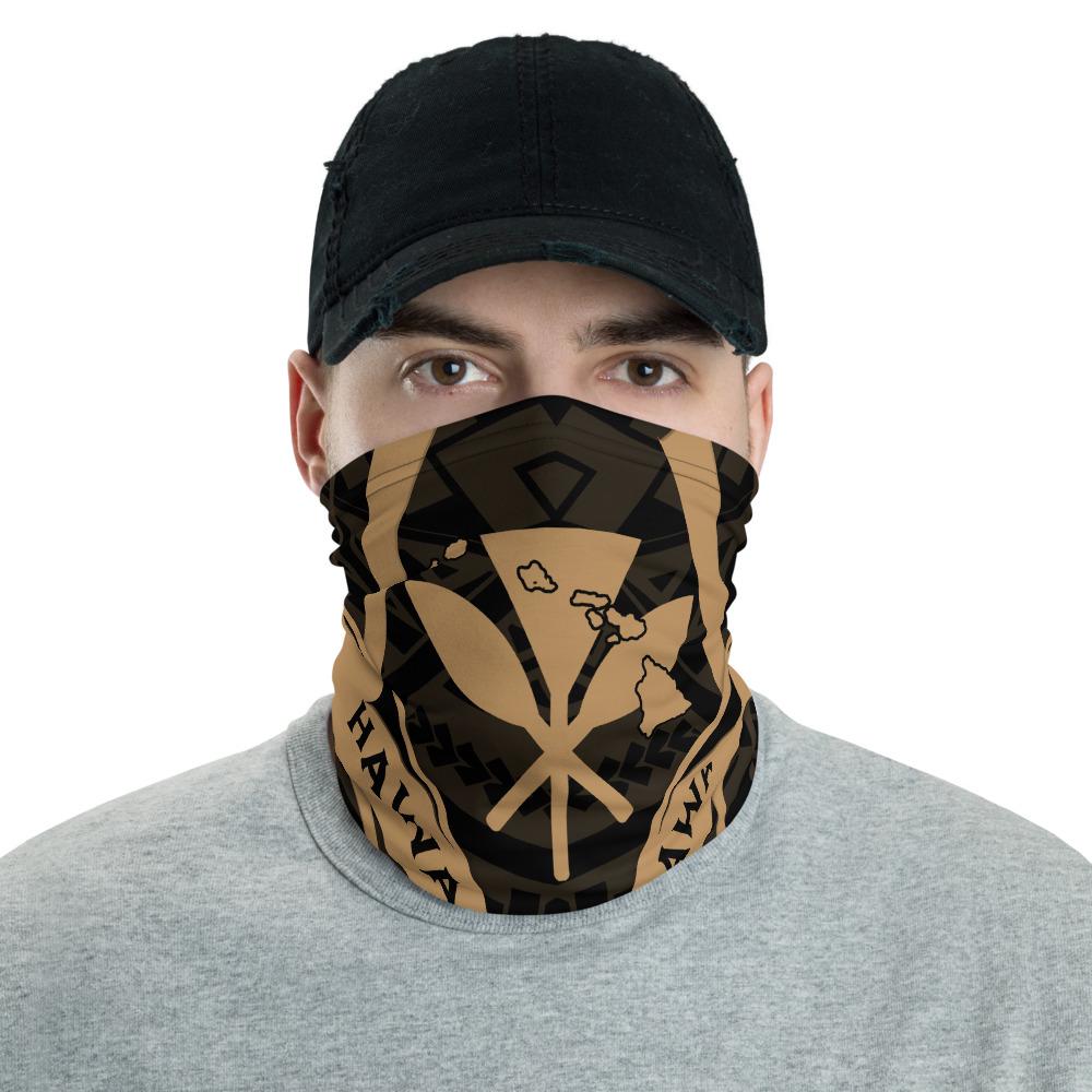 Hawaiian Bandana Map Polynesian Kanaka Anchor Neck Gaiter - AH - Gold One Size Gold - Polynesian Pride