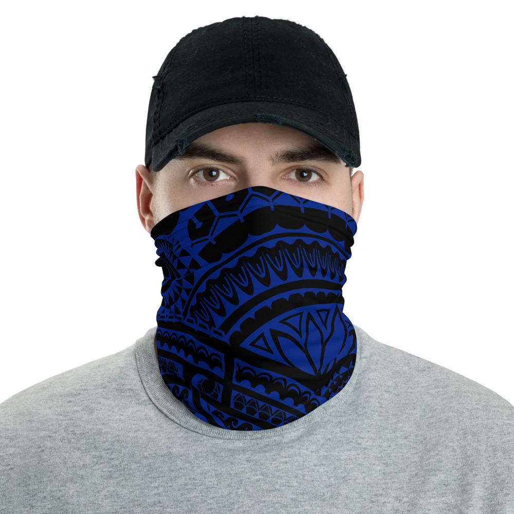 Hawaiian Bandana Tatau Blue Unisex Neck Gaiter One Size Black - Polynesian Pride