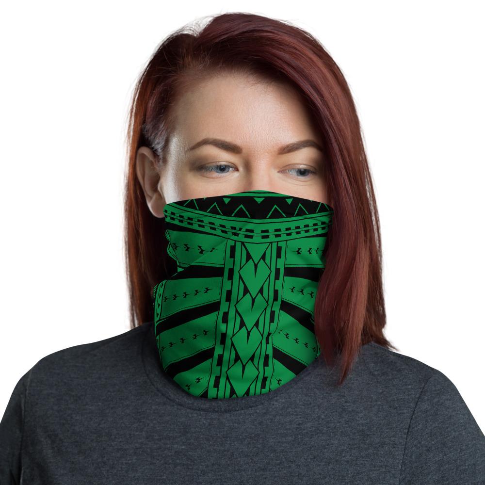 Hawaiian Bandana Hard Tatau Green Unisex Neck Gaiter One Size Black - Polynesian Pride