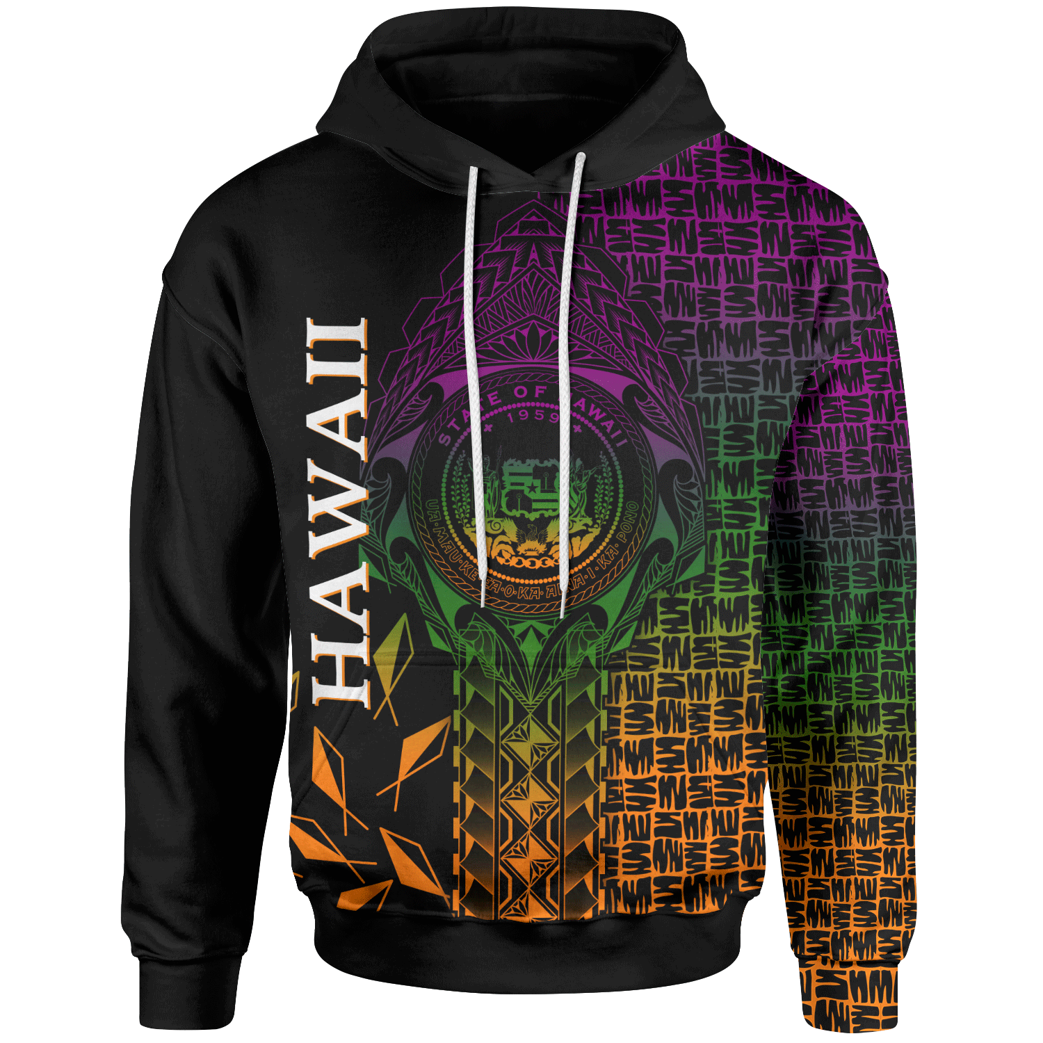 Hawaii Hoodie Seal Rocket Style Unisex Black - Polynesian Pride