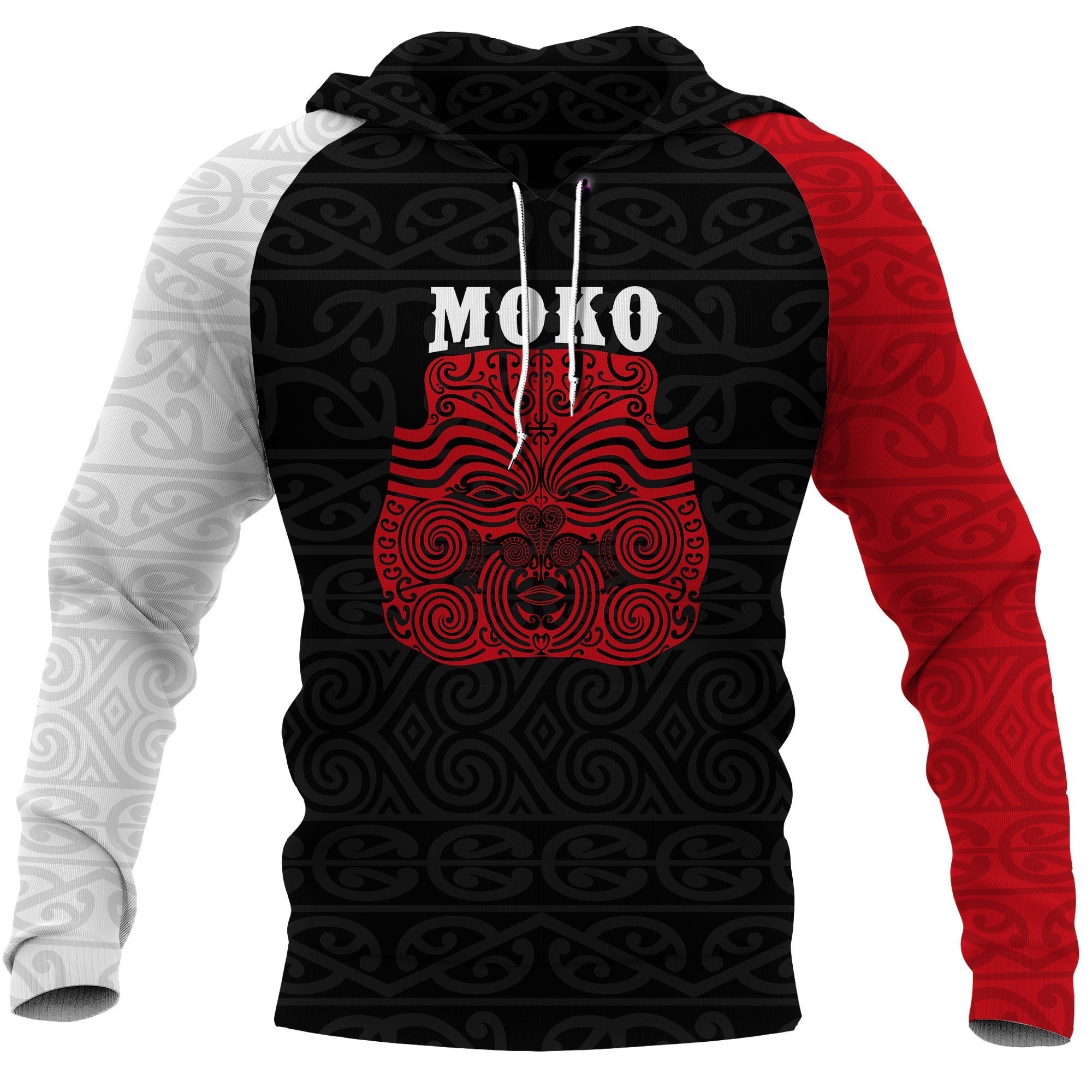 Aotearoa Maori Moko All Over Hoodie Unisex Black - Polynesian Pride