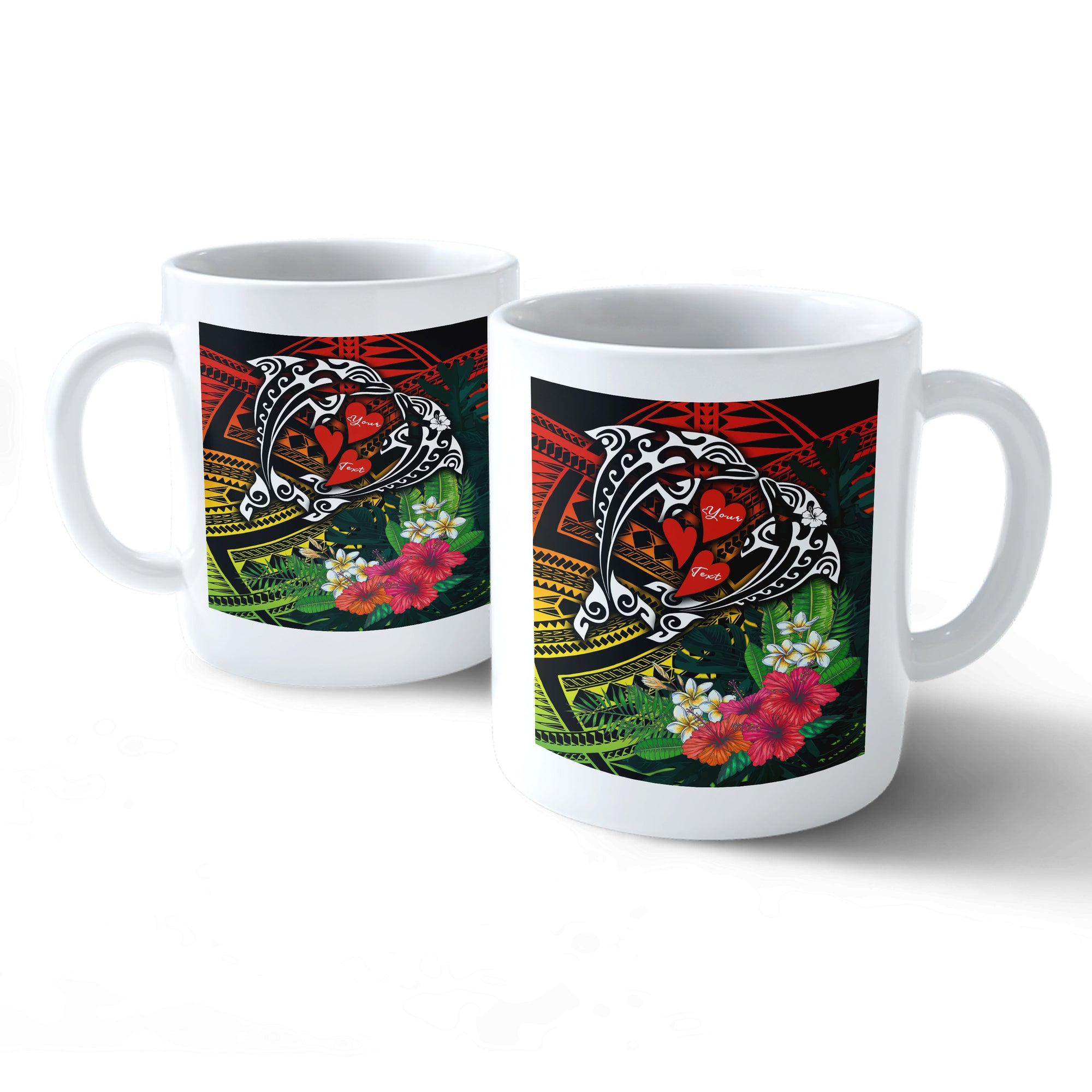 (Personalised) Hawaii Dophin Couple Love Polynesian Flower Mug - AH Mug 11oz White - Polynesian Pride